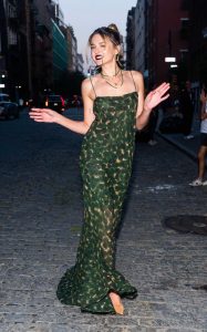 Charlotte Lawrence in a Green Dress