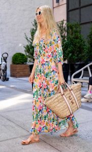 Claudia Schiffer in a Floral Dress