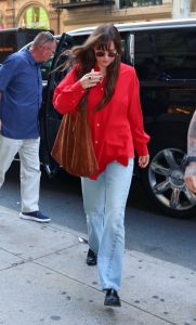 Dakota Johnson in a Red Shirt