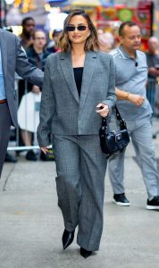 Demi Lovato in a Grey Pantsuit