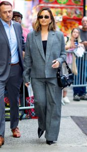 Demi Lovato in a Grey Pantsuit