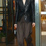 Lily Collins in a Black Leather Blazer Leaves the NBC Studios in New York 09/19/2024