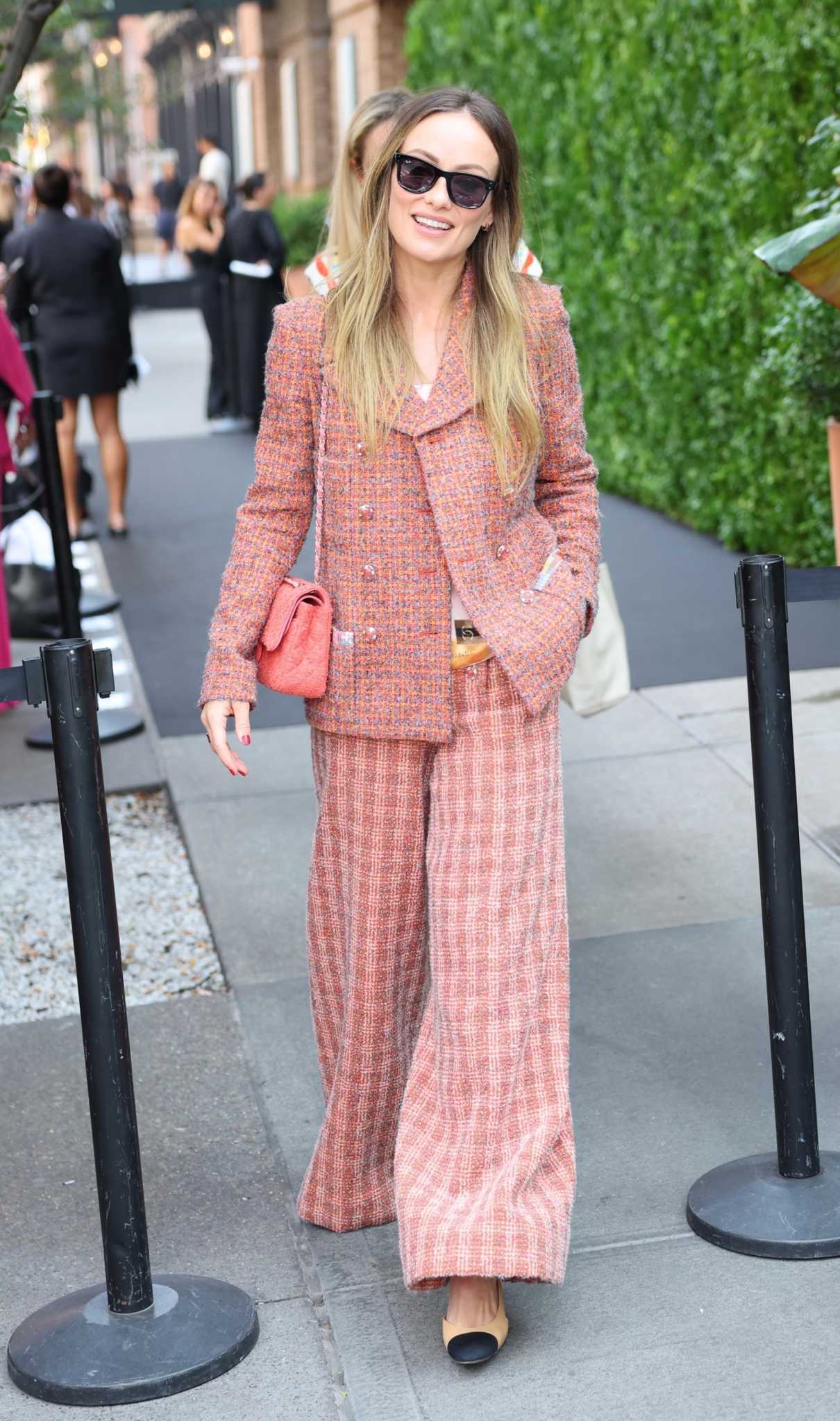 Olivia Wilde in a Pink Plaid Pantsuit