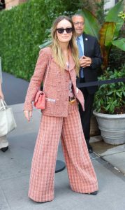 Olivia Wilde in a Pink Plaid Pantsuit