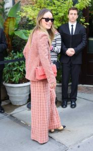 Olivia Wilde in a Pink Plaid Pantsuit