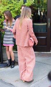 Olivia Wilde in a Pink Plaid Pantsuit