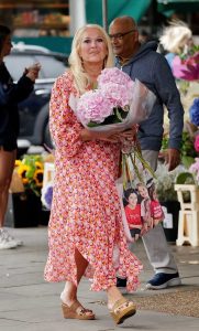 Vanessa Feltz in a Patterned Dress