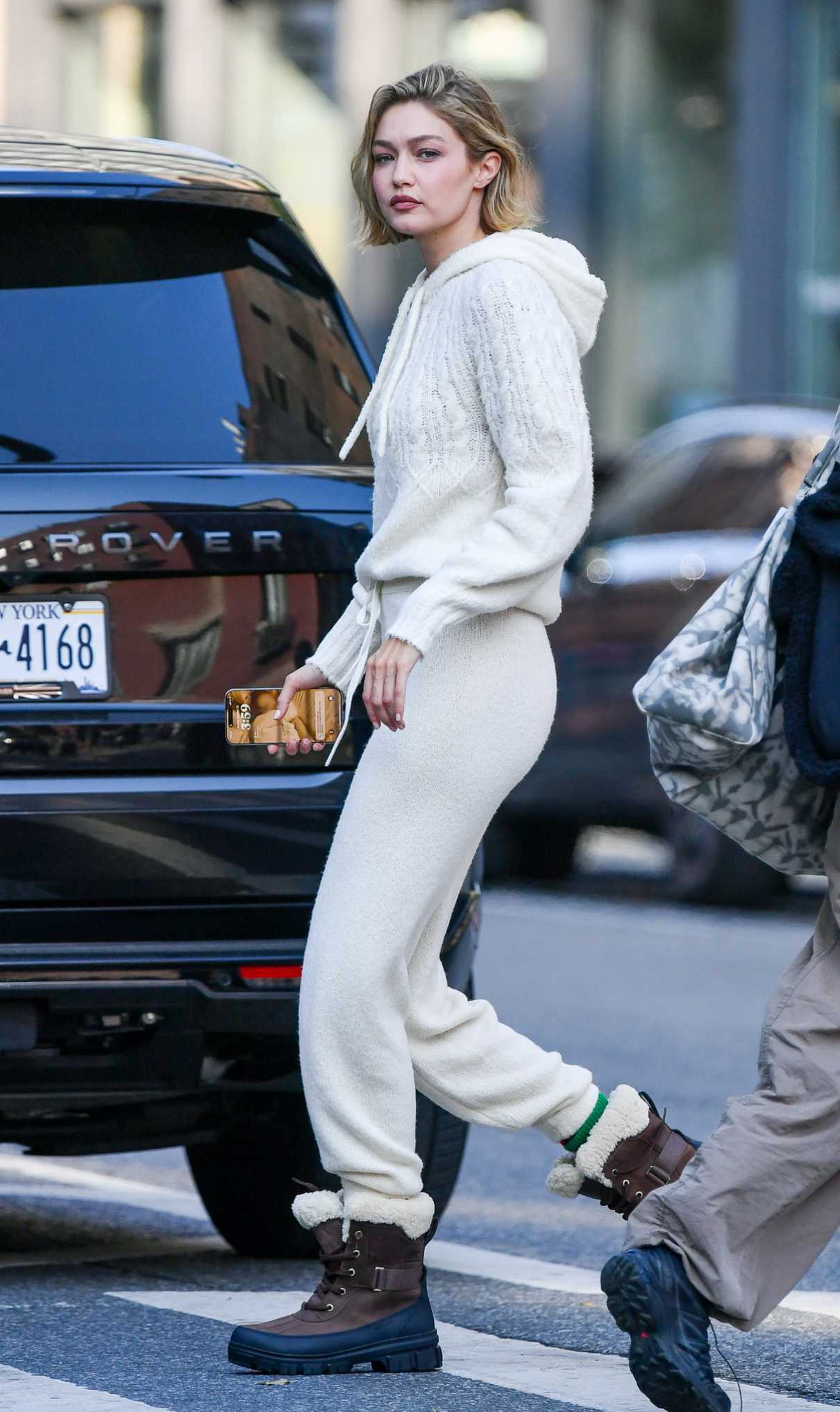 Gigi Hadid in a White Sweatsuit