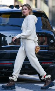 Gigi Hadid in a White Sweatsuit