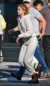 Gigi Hadid in a White Sweatsuit