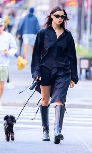 Irina Shayk in a Black Knee-Length Boots