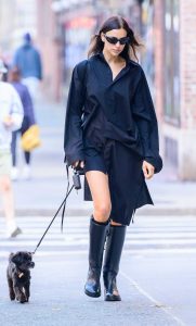 Irina Shayk in a Black Knee-Length Boots