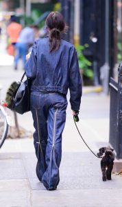 Irina Shayk in a Denim Pantsuit