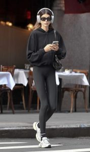 Kaia Gerber in a Black Hoodie