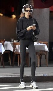 Kaia Gerber in a Black Hoodie