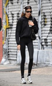 Kaia Gerber in a Black Hoodie