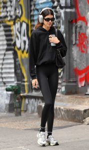 Kaia Gerber in a Black Hoodie