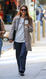 Katie Holmes in a Houndstooth Patterned Coat