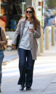 Katie Holmes in a Houndstooth Patterned Coat