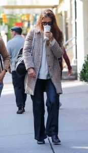 Katie Holmes in a Houndstooth Patterned Coat