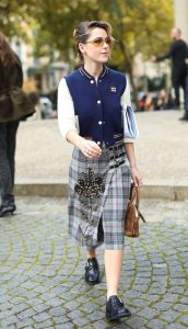 Kiernan Shipka in a Grey Plaid Skirt