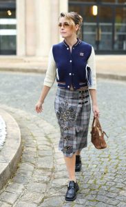 Kiernan Shipka in a Grey Plaid Skirt