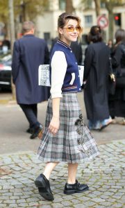 Kiernan Shipka in a Grey Plaid Skirt