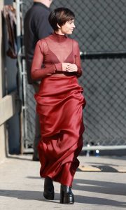 Naomi Scott in a Red See-Through Turtleneck