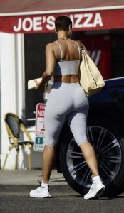 Nicole Murphy in a Grey Workout Ensemble