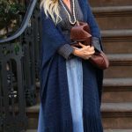 Sarah Jessica Parker in a Blue Cardigan Filming a Scene for And Just Like That in Manhattan in New York City 10/29/2024