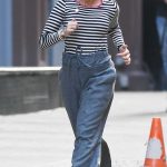 Scarlett Johansson in a Striped Long Sleeves T-Shirt Was Spotted Location Scouting with Her Crew in New York 10/09/2024