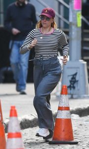 Scarlett Johansson in a Striped Long Sleeves T-Shirt