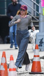 Scarlett Johansson in a Striped Long Sleeves T-Shirt