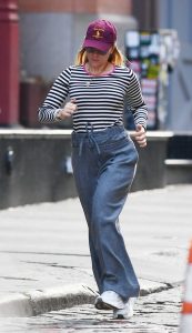 Scarlett Johansson in a Striped Long Sleeves T-Shirt