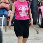 Sydney Sweeney in a Pink Tee on the Set of Christy Martin Biopic in Gastonia 10/29/2024