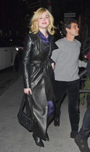 Elle Fanning in a Black Leather Coat