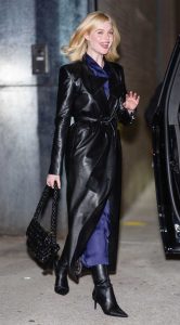 Elle Fanning in a Black Leather Coat