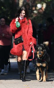 Emily Ratajkowski in a Red Coat