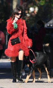 Emily Ratajkowski in a Red Coat