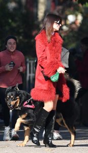 Emily Ratajkowski in a Red Coat