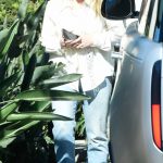 Hilary Duff in a White Blouse Exiting a Studio in Los Angeles 11/18/2024