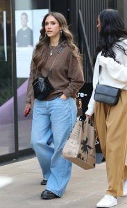 Jessica Alba in a Brown Sweatshirt