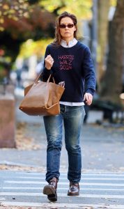 Katie Holmes in a Blue Sweatshirt