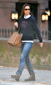 Katie Holmes in a Blue Sweatshirt