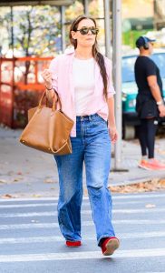 Katie Holmes in a Pink Shirt