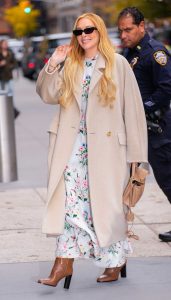 Lindsay Lohan in a Beige Coat