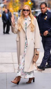 Lindsay Lohan in a Beige Coat