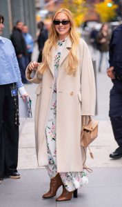 Lindsay Lohan in a Beige Coat