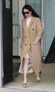 Lucy Liu in a Beige Coat