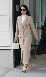 Lucy Liu in a Beige Coat